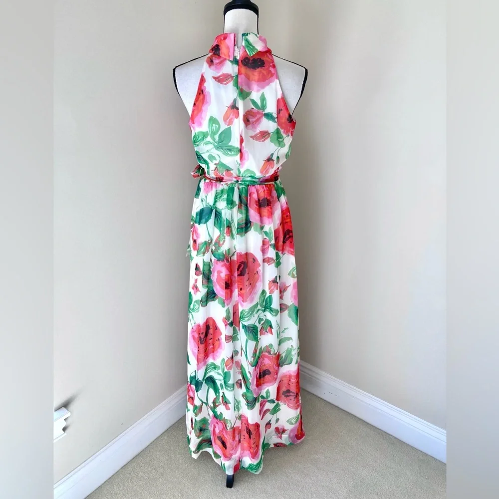 Jessica Howard Floral Chiffon Feminine Halter Maxi Dress Size 6